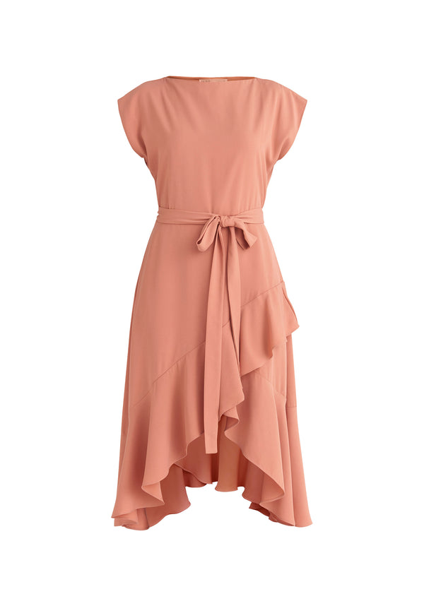 Paisie Belted Boat Neck Dress in Pink Cut Out